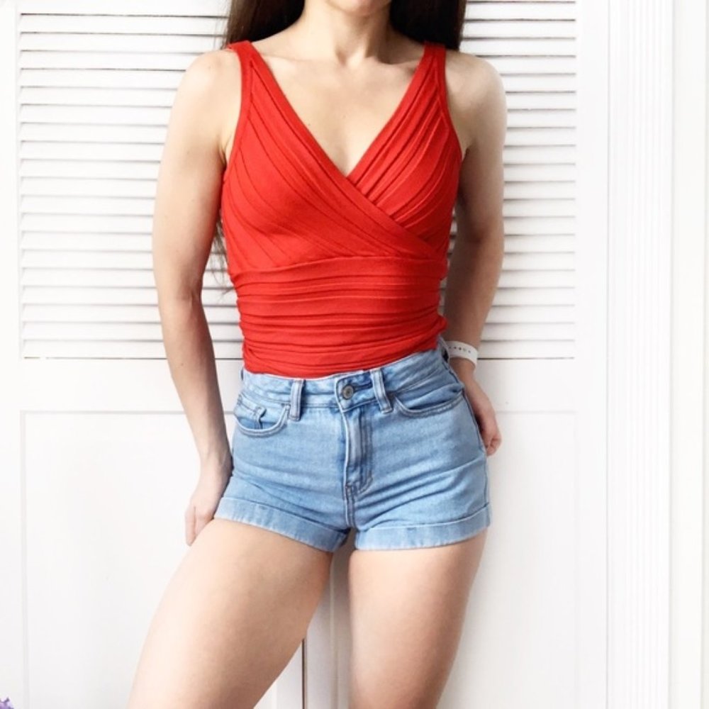 Vermani Red Surplice Knit Sleeveless Blouse NWOT